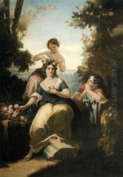 Jeunes Femmes Dans Un Parc Fleuri - view 1