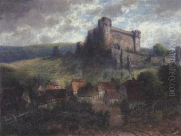 Blick Auf Ein Dorf Zu Fusen Einer Burg - view 1
