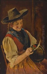 Bauerndirndl, Eine Nelke An Einen Hut Steckend