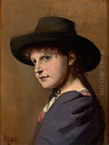 Brustbild Einer Jungen Frau Mit Hut Und Einfacher Tracht