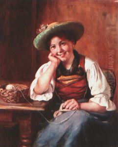 Portrait Einer Jungen Frau In Tracht by Emma (Edle von Seehof) Mueller