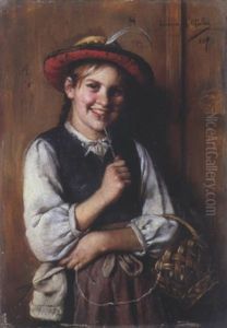 Ein Frohliches Madchen Mit Strickzeug by Emma (Edle von Seehof) Mueller