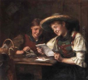 Liebste Rosa (zwei Bauernmadchen In Tracht Lesen Ein Liebesbrief) by Emma (Edle von Seehof) Mueller