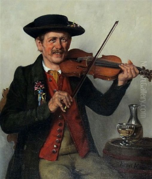 Lachender Musikant In Tracht Mit Bratsche - view 1