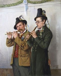 Zwei Musikanten In Tracht by Ernst Immanuel Mueller
