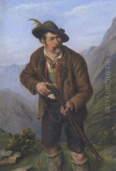 Jager Mit Flinte Im Gebirge - view 1
