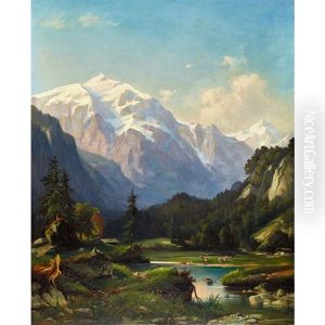 Idyllische Alpenlandschaft Mit Staffage by Franz Adolf Christian Mueller