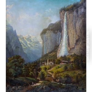 Lauterbrunnental Mit Staubbachfallen by Franz Adolf Christian Mueller