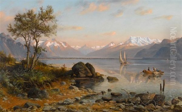 Abendlicher Genfersee Mit Dent Blanche - view 1