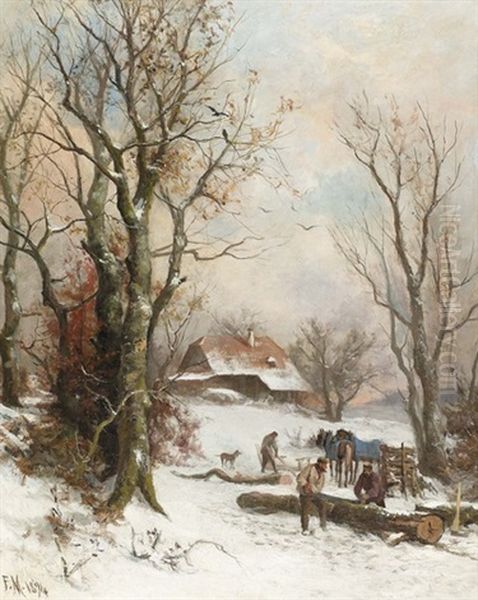 Winterliche Landschaft Mit Holzfaller - view 1
