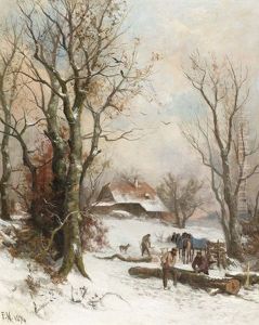 Winterliche Landschaft Mit Holzfaller by Franz Adolf Christian Mueller