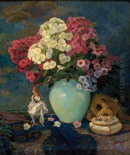 Stillleben Mit Blumen, Dose Und Porzellanfigur - view 1