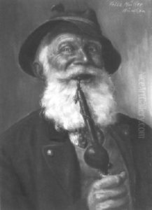 Lachender Alter Bayer Mit Pfeife by Fritz Mueller