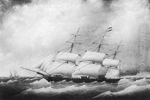 Portrait Of The Three Masted Ship "anna Langa" At Sea by Fritz Mueller