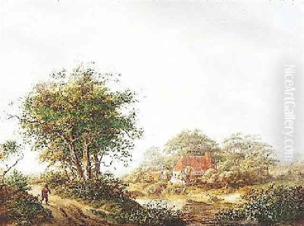 Hollandische Landschaft Mit Bauernkaten Am Wasser - view 1