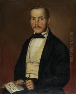 Portrait Einer Dame (+ Portrait Eines Herrn; Pair) by Gottlieb Mueller