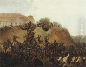 A Military Seige By A Mansion by Gustav Otto Mueller