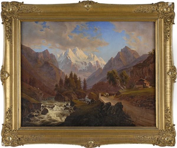Alpine Landschaft Mit Passtrasse Und Wildbach - view 1