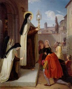Heilige Klara Vor Einem Kirchenportal Mit Der Monstranz Heilige Klara Vor Einem Kirchenportal Mit Der Monstranz