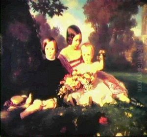 Enfants Jouant Dans Le Jardin D'une Villa A Baden-baden by Karl (Johann Karl) Mueller