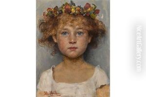 Bildnis Eines Madchens Mit Blumenkranz by Marie Mueller