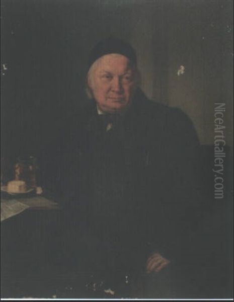 Portrait Of A Man, Seated Half-length In An Interior,       Wearing A Black Coat And Cap - view 1