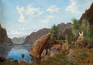 Fjordlandskap Med Mann Og Bat by Morten Mueller