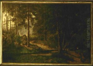 Waldlandschaft Mit Rastendem Reiter Waldlandschaft Mit Rastendem Reiter