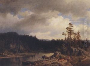 Hester Og Mann Ved Skogsvann Hester Og Mann Ved Skogsvann