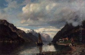 A Sailing Boat In A Rocky Fjord Landscape by Morten Mueller