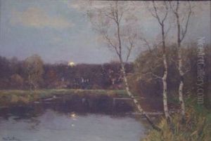 Herbstabend An Einem Waldteich by Peter Paul Mueller