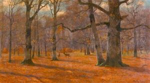 Waldlandschaft Mit Rehen by Peter Paul Mueller
