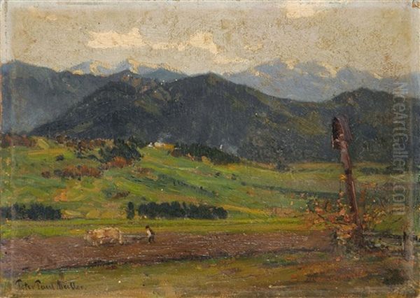 Pflugender Bauer In Voralpenlandschaft - view 1