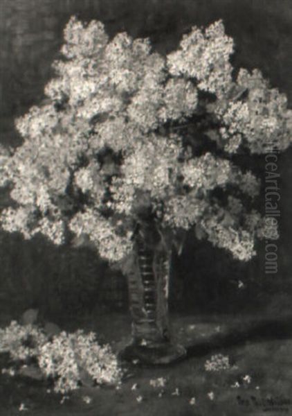 Weiser Fliederstraus In Umsponnener Glasvase - view 1