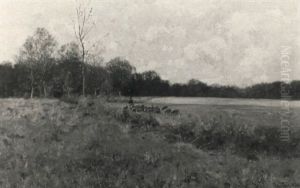 Schafer Mit Seiner Herde In Fruhherbstlicher Landschaft by Peter Paul Mueller