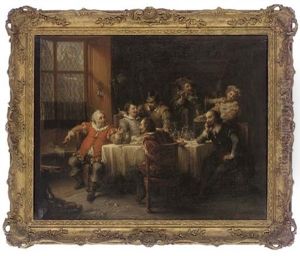 Company At A Table by Robert Antoine Mueller
