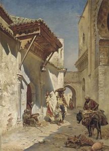 A Street Scene by Rudolph Gustav Mueller