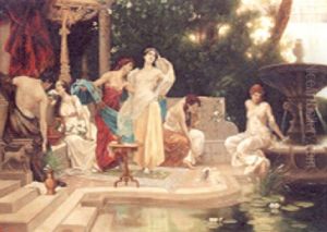 Bathing Beauties In An Oriental Garden by Victor Mueller