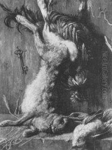 Stilleben Mit Erlegtem Hasen, Hahn Und Eichelhaher by Victor Mueller