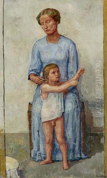 Mutter Bei Der Morgentoilette Ihres Kleinen Sohnes - view 1