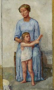 Mutter Bei Der Morgentoilette Ihres Kleinen Sohnes