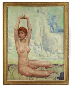 Sitzender Frauenakt Mit Erhobenen Armen by Wilhelm (William) Mueller