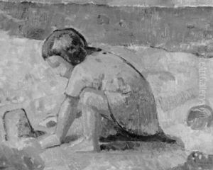 Spielendes Kind Am Strand by Wilhelm (William) Mueller