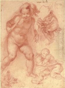 An Infant Looking Down To The Left, With Subsidiary Studies Of A Seated Infant And Two Studies Of A Seated Female Nude