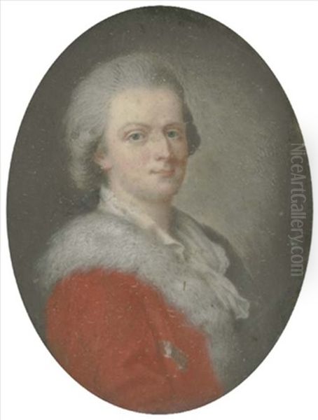A Gentleman, In Fur-bordered Red Coat, White Shirt, Powdered Hair - view 1