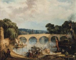 A View Of Richmond Bridge A Steamboat And Punts In The Foreground by William James Mueller