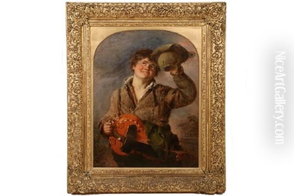 Life-sized Portrait Of An Italian Boy With Hurdy-gurdy Doffing His Cap - view 1