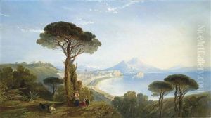 The Bay Of Naples, Mount Vesuvius Beyond by William James Mueller
