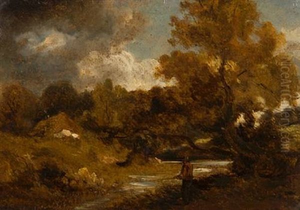 Angler On The River In Autumn - view 1