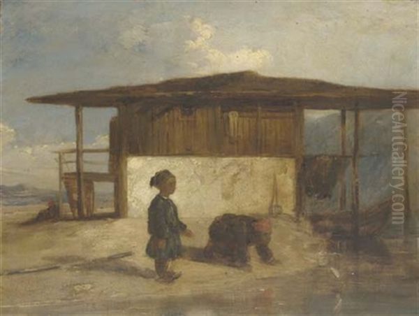 Boys By A Lake Setting Sail To A Toy Boat (turkey?) - view 1